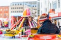 Boy having fun on ride at amusements park Royalty Free Stock Photo