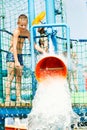 Boy having fun with water bucket Royalty Free Stock Photo