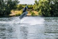 Boy having fun with waterski on the lake Royalty Free Stock Photo