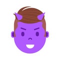 Boy head emoji personage icon with facial emotions, avatar character, man devil face with different male emotions