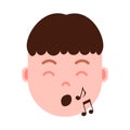 Boy head emoji personage icon with facial emotions, avatar character, man show singing face with different male emotions Royalty Free Stock Photo