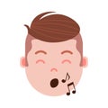 Boy head emoji personage icon with facial emotions, avatar character, man show singing face with different male emotions Royalty Free Stock Photo