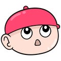 Boy head with a gape face wearing a beanie hat. doodle icon drawing