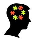 Boy head silhouette, brain as circle puzzle Royalty Free Stock Photo