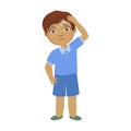 Boy With A Headache,Sick Kid Feeling Unwell Because Of The Sickness, Part Of Children And Health Problems Series Of