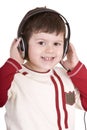 Boy in headphones listen music. Royalty Free Stock Photo