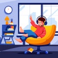 Boy in headphones sitting in armchair and listening to audiobook, flat vector illustration AI Generated