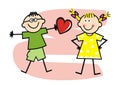 Boy with heart and girl, valentines card, eps. Royalty Free Stock Photo