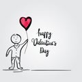 Boy with heart shaped balloon. Valentine`s Day card. Vector illustration