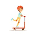 Boy In Helmet Riding Scooter, Traditional Male Kid Role Expected Classic Behavior Illustration Royalty Free Stock Photo