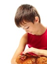 The boy with the hen Royalty Free Stock Photo