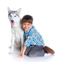 Boy with her dog husky Royalty Free Stock Photo