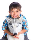 Boy with her dog husky Royalty Free Stock Photo