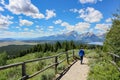 Boy hiking with lake and mountain view Royalty Free Stock Photo