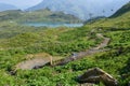 Boy on his mountain bike going down the path from Jochpass Royalty Free Stock Photo