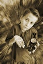 Boy hold a compass monochrome Royalty Free Stock Photo