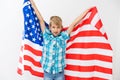 Boy holding American flag, isolated on white Royalty Free Stock Photo