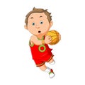 The boy is holding the basket ball and playing the basket Royalty Free Stock Photo