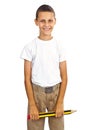 Boy holding big pencil Royalty Free Stock Photo