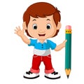 Boy holding big pencil Royalty Free Stock Photo