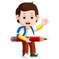 Boy holding big pencil Royalty Free Stock Photo