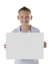 Boy holding blank board