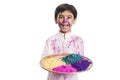 Boy holding color plate Royalty Free Stock Photo