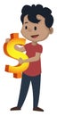 Boy is holding dollar sign, illustration, vector Royalty Free Stock Photo