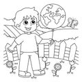 Boy Holding an Earth Balloon Coloring Page