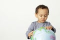 Boy holding a globe stock photo Royalty Free Stock Photo