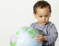 Boy holding a globe stock photo Royalty Free Stock Photo
