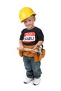 Boy Holding Hammer Wearing Toolbelt and Hard Hat