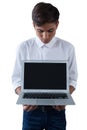 Boy holding laptop Royalty Free Stock Photo