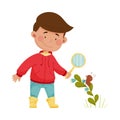 Boy Holding Magnifying Glass Exploring Environment Vector Illustration Royalty Free Stock Photo