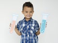 Boy Holding Paper-craft Test Tube Science Theory Royalty Free Stock Photo