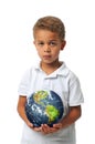 Boy holding the planet earth Royalty Free Stock Photo