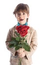 Boy Holding Red Roses Royalty Free Stock Photo