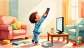 Boy is holding a remote control in his hand Royalty Free Stock Photo