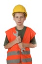 Boy holding a Spanner on white Royalty Free Stock Photo