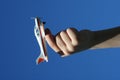 Boy holding toy airplane Royalty Free Stock Photo