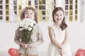 Boy holding white flowers Royalty Free Stock Photo