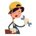 Boy holding working tool illustration cartoon character Royalty Free Stock Photo