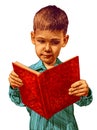 The boy holds a book in his hands and learns to read. An illustration drawn in pencil Royalty Free Stock Photo