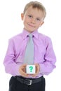 Boy holds a cube