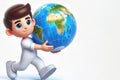 A boy holds a globe on a light background. Space for text. Royalty Free Stock Photo