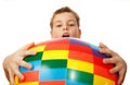 Boy holds before itself big inflatable ball