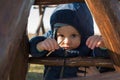 Boy with a hood in the cold Royalty Free Stock Photo