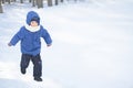 Boy In Hooded Jacket Walking In Snow