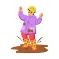 Boy Hooligan with Bad Behavior Splashing in Dirty Puddle Vector Illustration