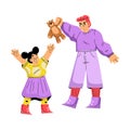 Boy Hooligan with Bad Behavior Teasing Girl Not Giving Her Toy Bear Vector Illustration